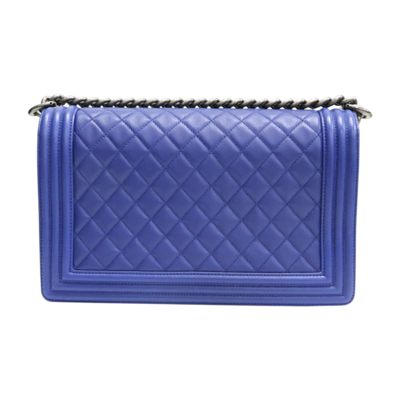 藍色 菱格紋 牛皮 Boy 28 鍊帶 肩背包 銀釦【CHANEL 香奈兒】 A92193-1