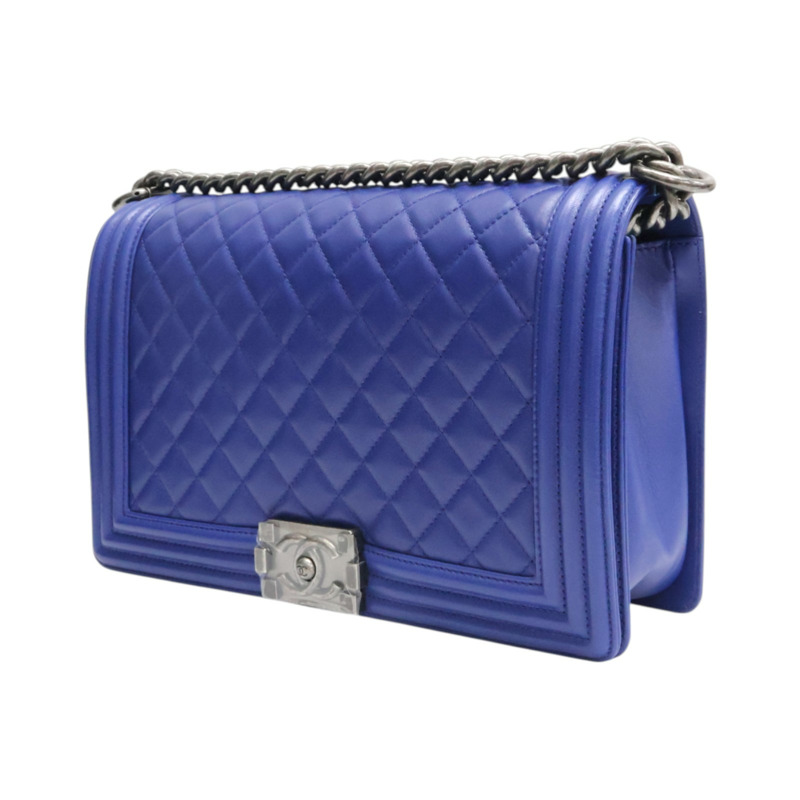 藍色 菱格紋 牛皮 Boy 28 鍊帶 肩背包 銀釦【CHANEL 香奈兒】 A92193-2
