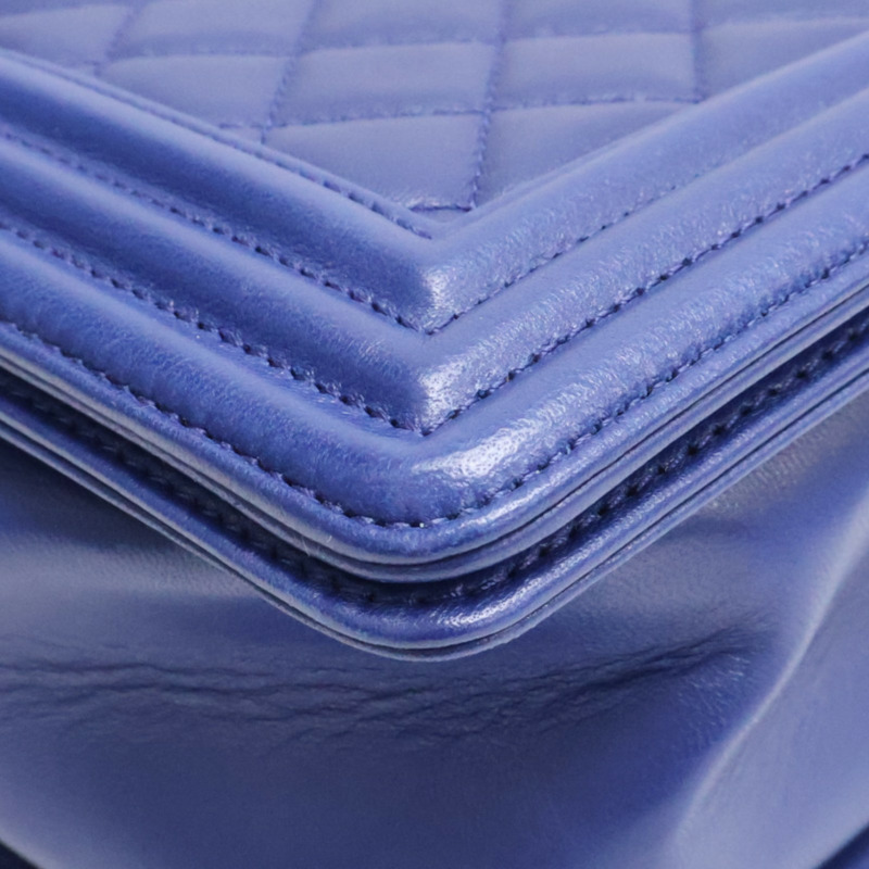 藍色 菱格紋 牛皮 Boy 28 鍊帶 肩背包 銀釦【CHANEL 香奈兒】 A92193-12