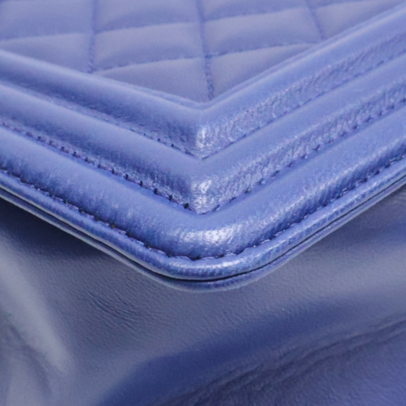 藍色 菱格紋 牛皮 Boy 28 鍊帶 肩背包 銀釦【CHANEL 香奈兒】 A92193-13