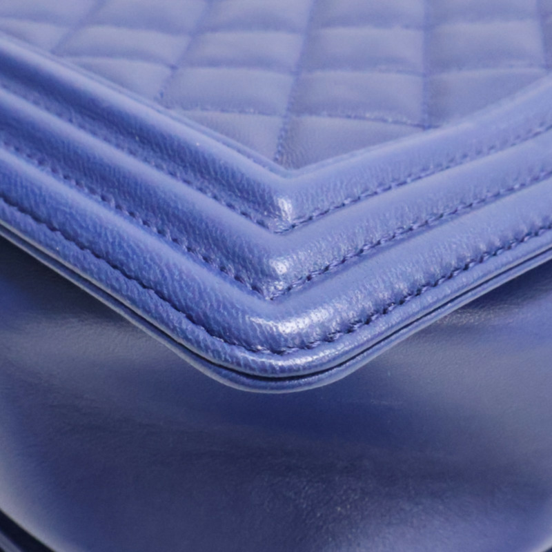 藍色 菱格紋 牛皮 Boy 28 鍊帶 肩背包 銀釦【CHANEL 香奈兒】 A92193-14