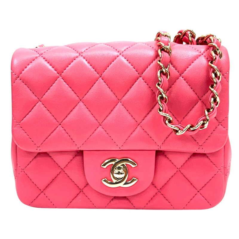 粉紅色 菱格紋 羊皮 Mini 口蓋包 肩背包【CHANEL 香奈兒】 A35200-0