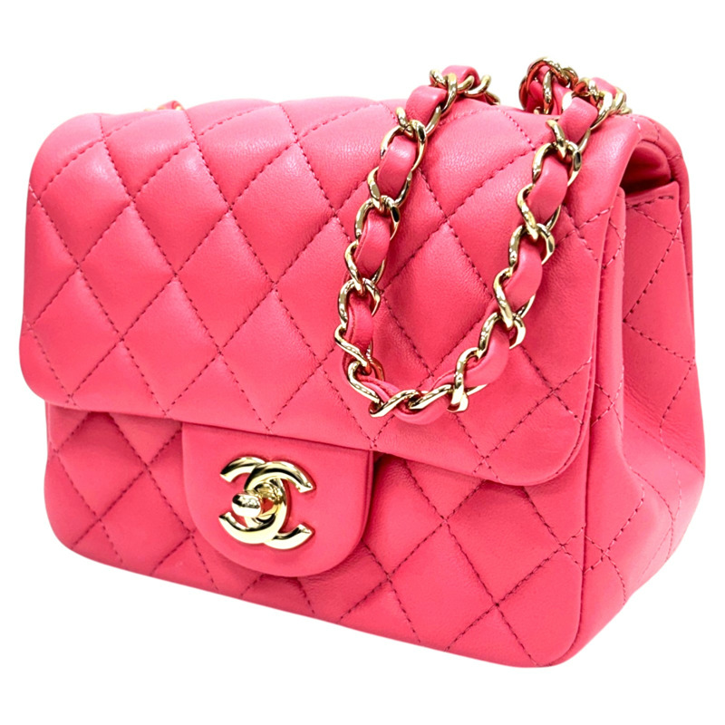 粉紅色 菱格紋 羊皮 Mini 口蓋包 肩背包【CHANEL 香奈兒】 A35200-1