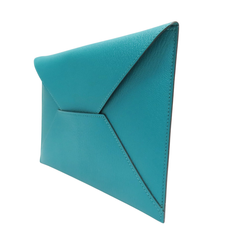 孔雀藍/叢林綠/糖果黃 Mysore山羊皮 Envelope Trio Wallet 手拿包 X刻【HERMES 愛馬仕】-2