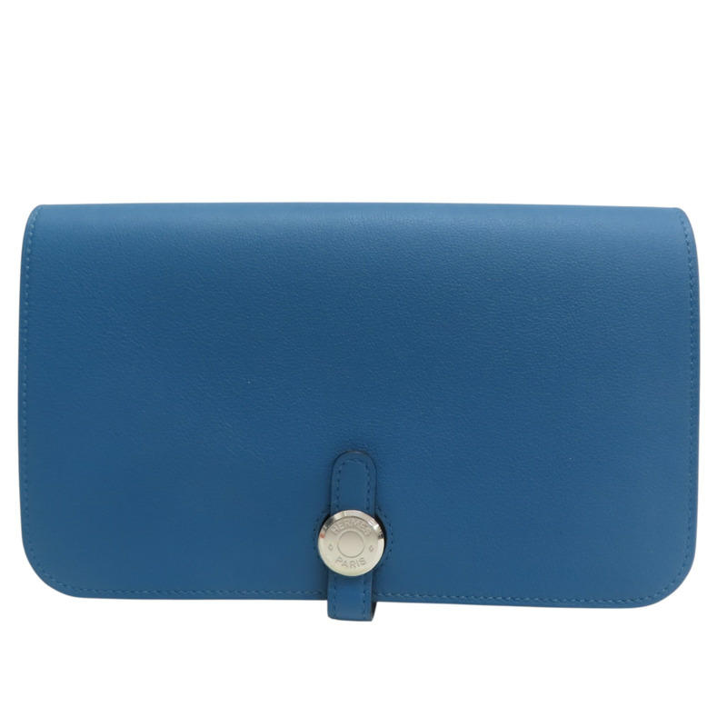 藍色 Swift牛皮 Dogon Duo GM 長夾 T刻 銀釦【HERMES 愛馬仕】-0