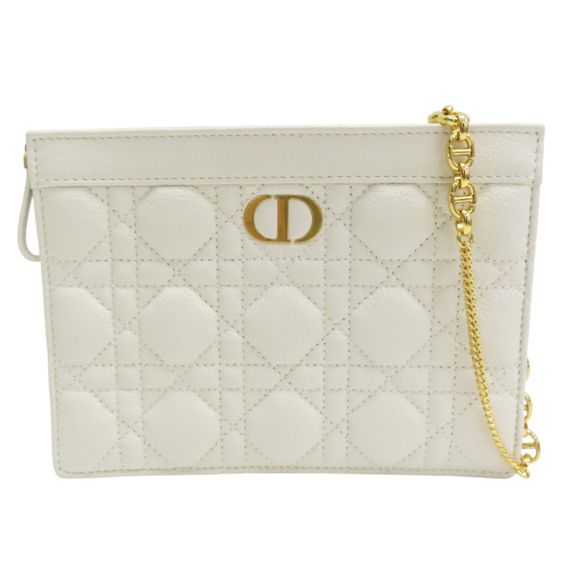 白色 Cannage 牛皮 Caro Every Pouch 肩背包【Dior 迪奧】 S5106UWHC-0