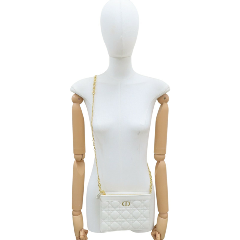 白色 Cannage 牛皮 Caro Every Pouch 肩背包【Dior 迪奧】 S5106UWHC-7