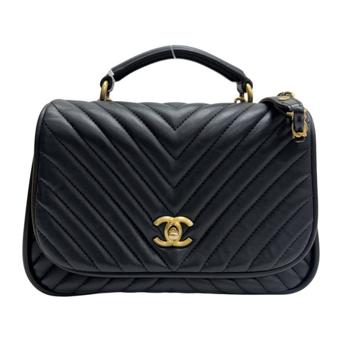 黑色 山形紋 羊皮 Top Handle 两用包【CHANEL 香奈兒】 A3159772