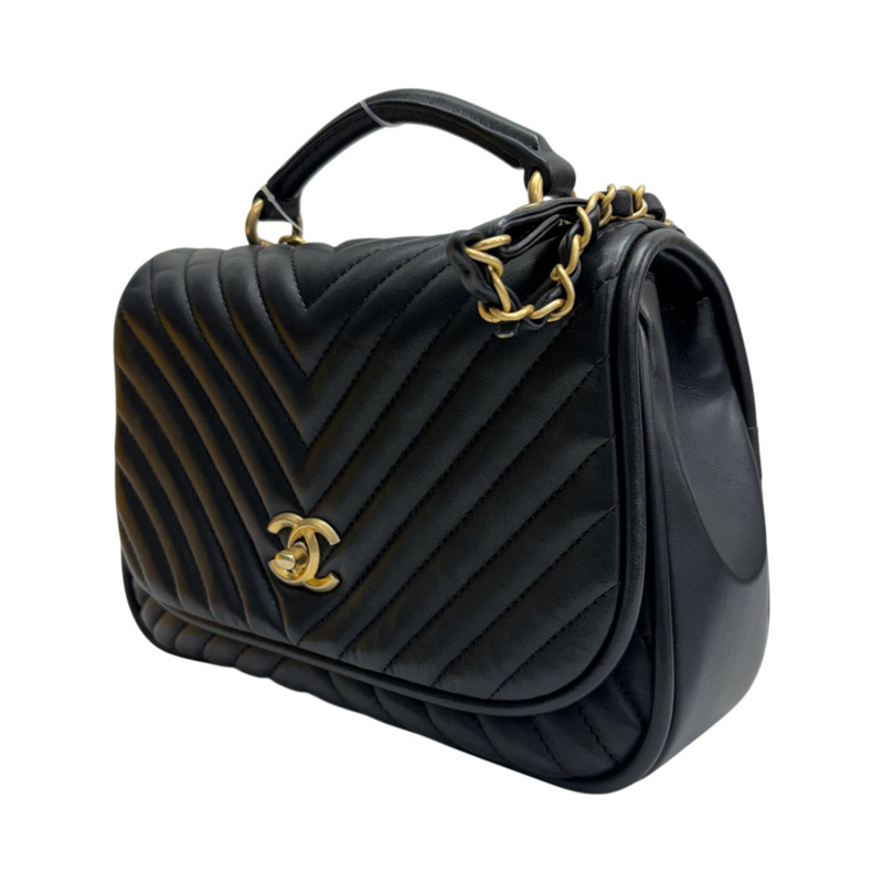 黑色 山形紋 羊皮 Top Handle 两用包【CHANEL 香奈兒】 A3159772-1