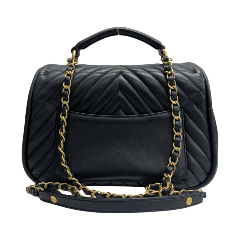 黑色 山形紋 羊皮 Top Handle 两用包【CHANEL 香奈兒】 A3159772-2
