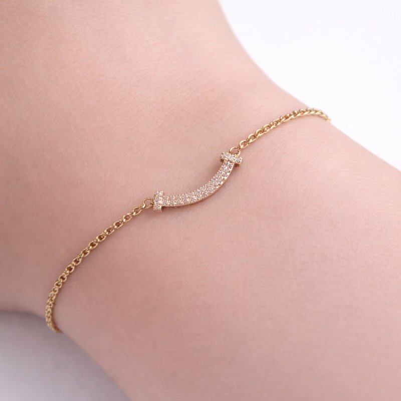 T&CO 18K金帶鑽迷你微笑手鍊-3