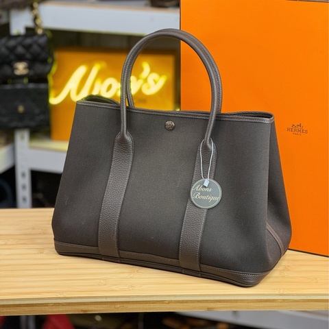 上架中🔑Hermès Garden Party 36cm 咖啡帆布皮革托特包