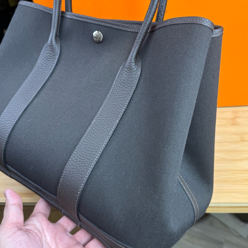 上架中🔑Hermès Garden Party 36cm 咖啡帆布皮革托特包-4