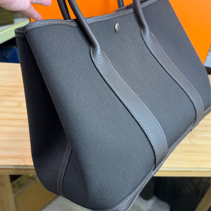 上架中🔑Hermès Garden Party 36cm 咖啡帆布皮革托特包-6