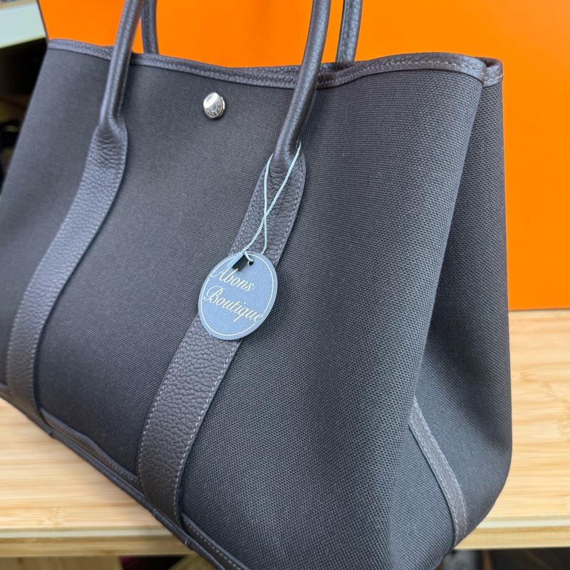 上架中🔑Hermès Garden Party 36cm 咖啡帆布皮革托特包-9