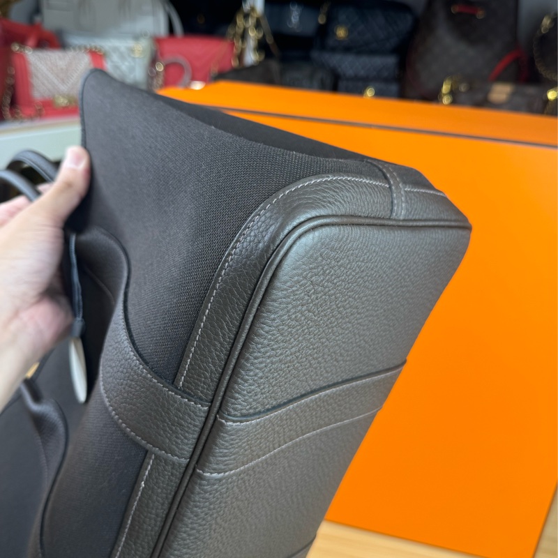 上架中🔑Hermès Garden Party 36cm 咖啡帆布皮革托特包-11