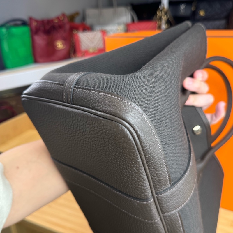 上架中🔑Hermès Garden Party 36cm 咖啡帆布皮革托特包-12