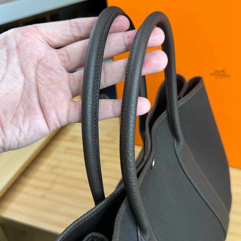 上架中🔑Hermès Garden Party 36cm 咖啡帆布皮革托特包-21