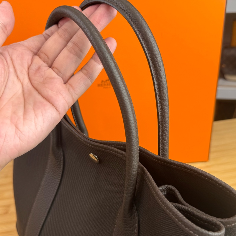 上架中🔑Hermès Garden Party 36cm 咖啡帆布皮革托特包-22