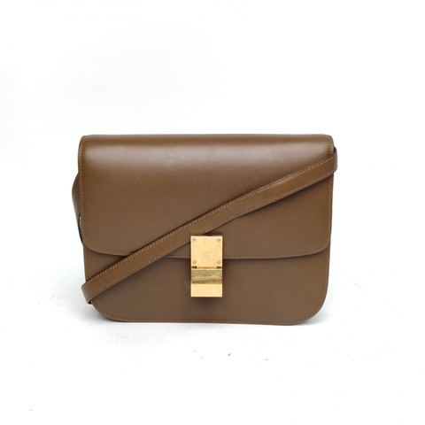 CELINE ClassicBox中號棕色牛皮金扣肩背包