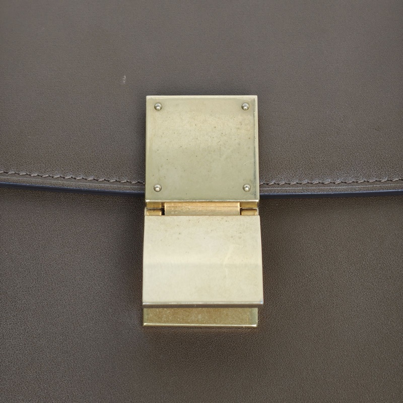 CELINE ClassicBox中號棕色牛皮金扣肩背包-4