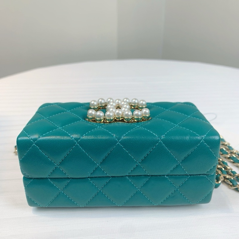 香奈兒/Chanel   羊皮 13 × 5.5 × 9  時尚孔雀綠色 精美珍珠配搭-5
