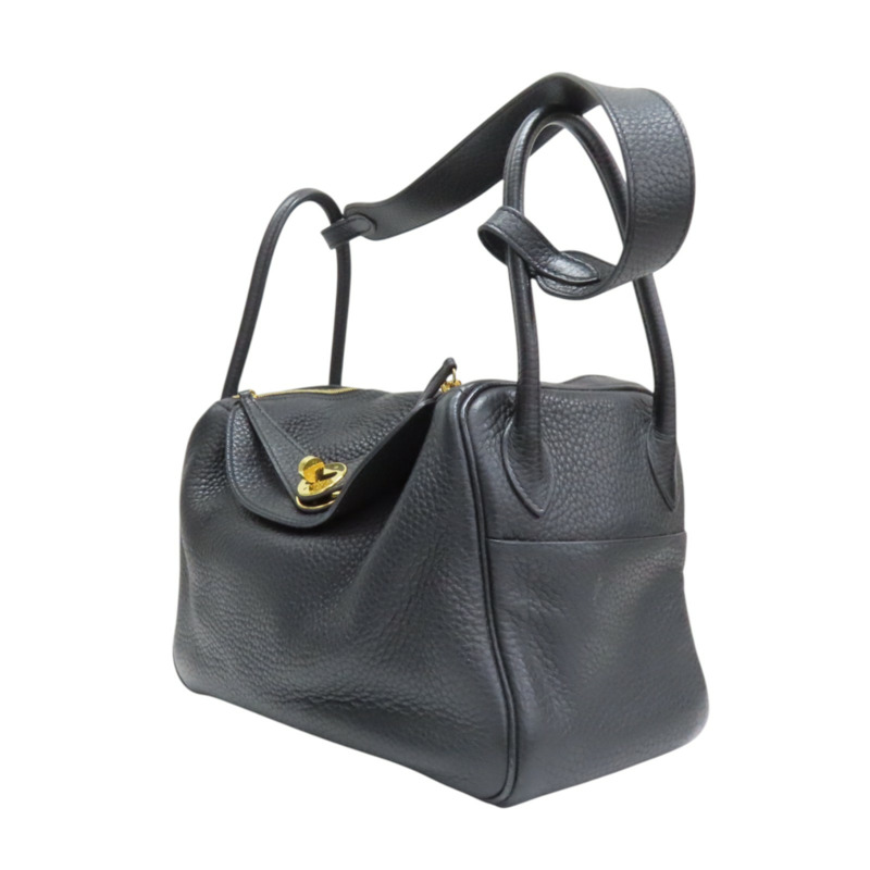 黑色 Clemence 牛皮 Lindy 26 肩背包 T刻 金釦【HERMES 愛馬仕】 H073428CC-2