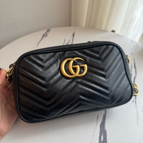 Gucci黑色金雙G marmont相機包 超經典