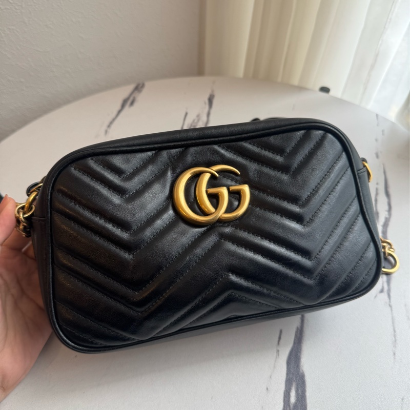 Gucci黑色金雙G marmont相機包 超經典-0