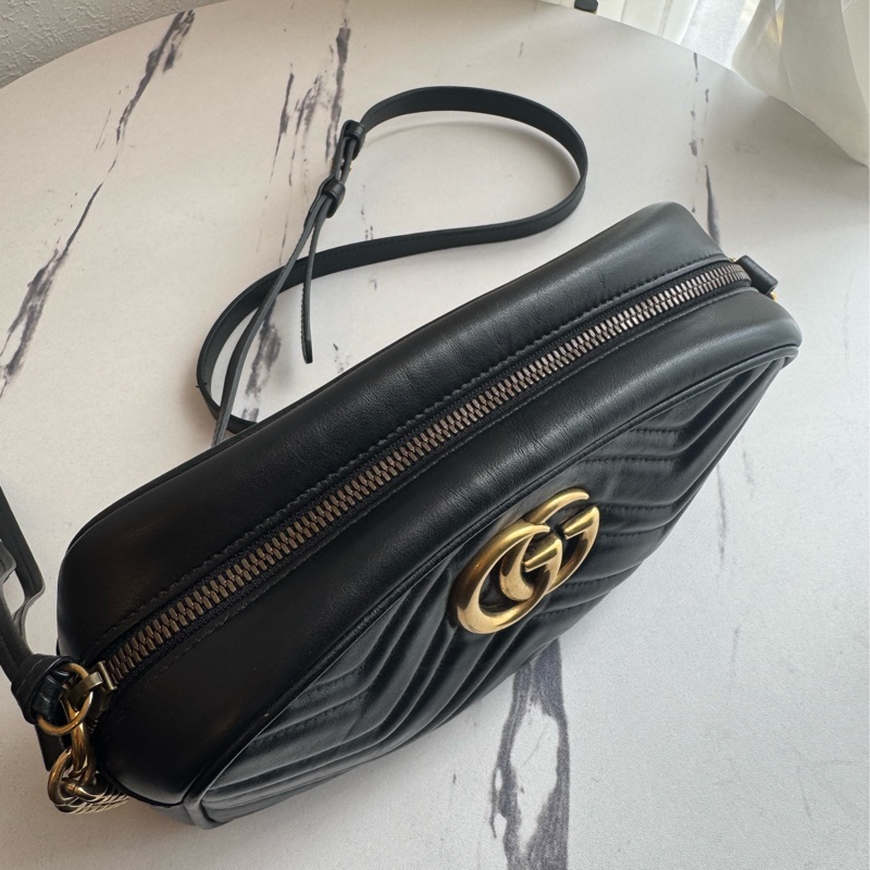 Gucci黑色金雙G marmont相機包 超經典-1