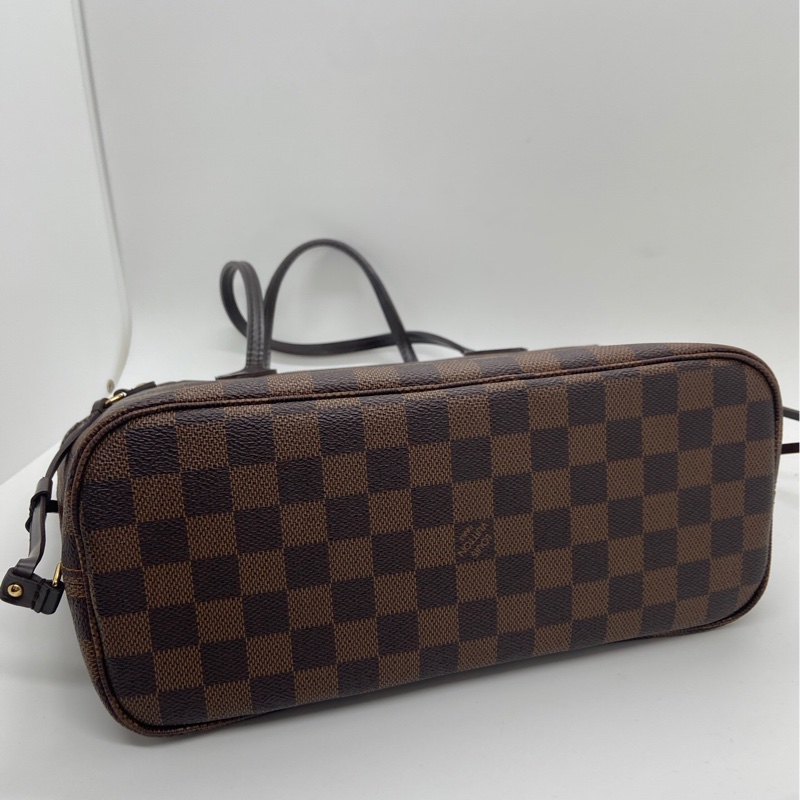 二手Lv neverfull小號棋盤格棕色購物袋，邊角有輕微磨損，手柄有輕微磨損，12年編碼-2