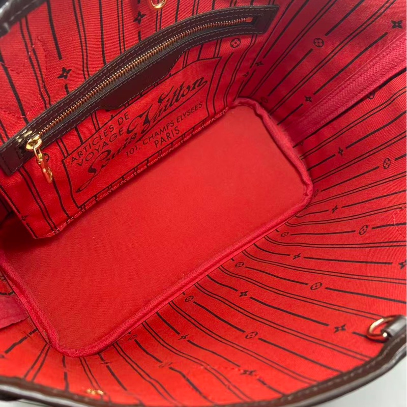 二手Lv neverfull小號棋盤格棕色購物袋，邊角有輕微磨損，手柄有輕微磨損，12年編碼-5