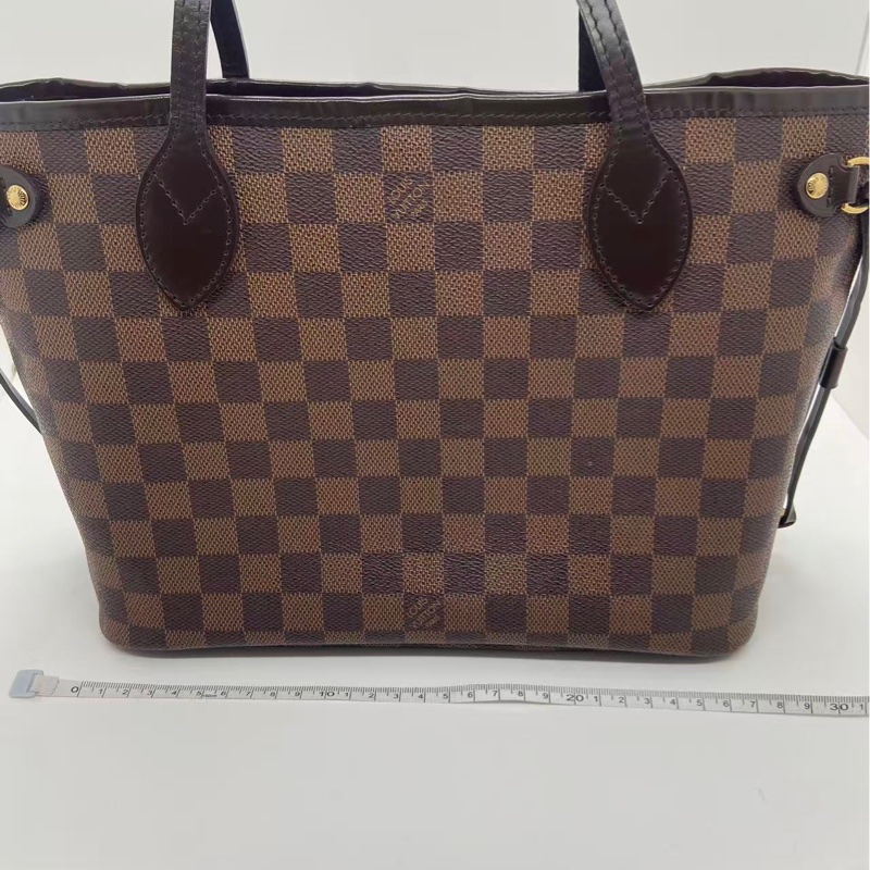 二手Lv neverfull小號棋盤格棕色購物袋，邊角有輕微磨損，手柄有輕微磨損，12年編碼-12