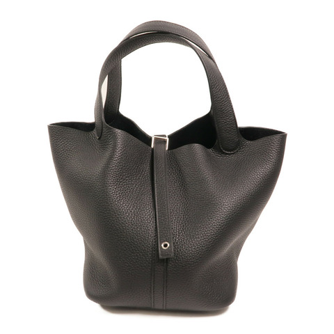 HERMES Clemence皮革Picotin MM銀扣手挽袋Noir