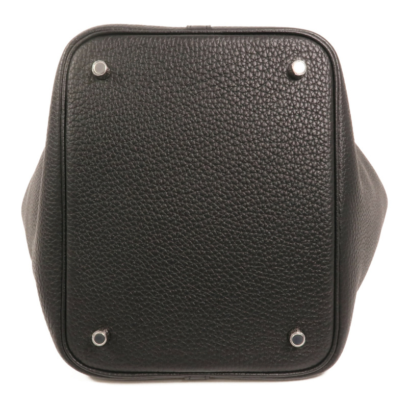 HERMES Clemence皮革Picotin MM銀扣手挽袋Noir-3