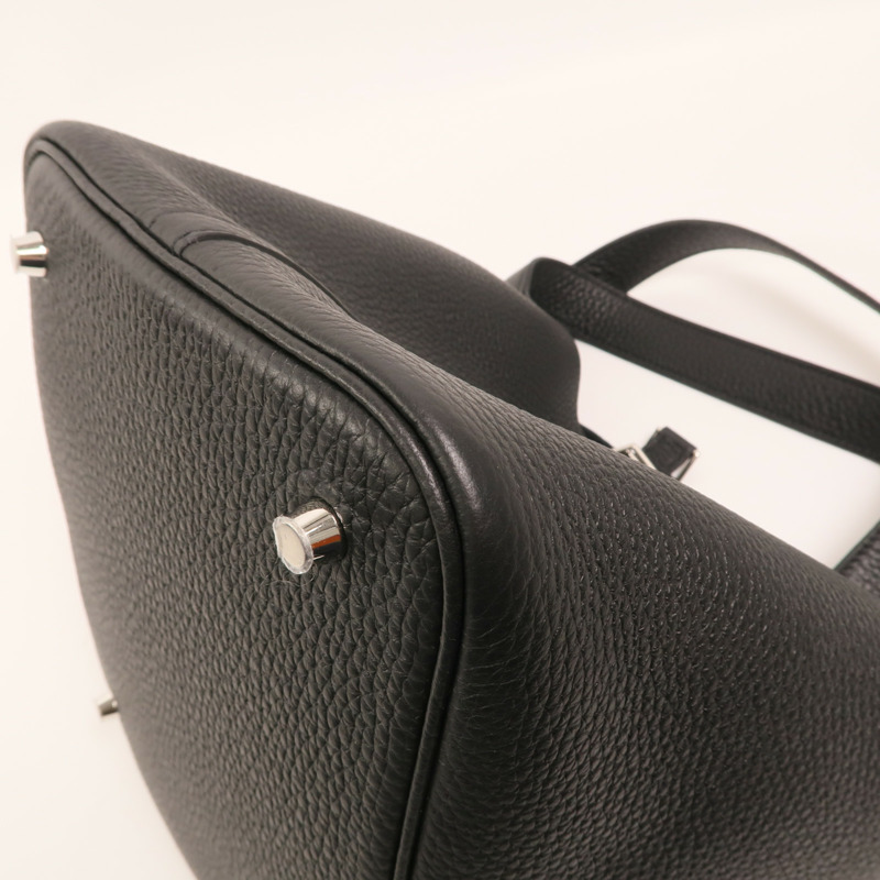 HERMES Clemence皮革Picotin MM銀扣手挽袋Noir-8