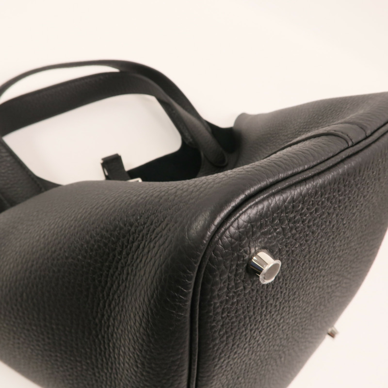 HERMES Clemence皮革Picotin MM銀扣手挽袋Noir-9