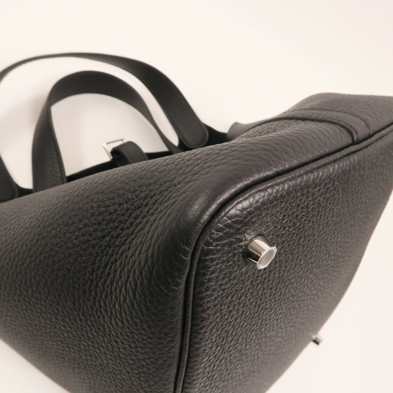 HERMES Clemence皮革Picotin MM銀扣手挽袋Noir-11