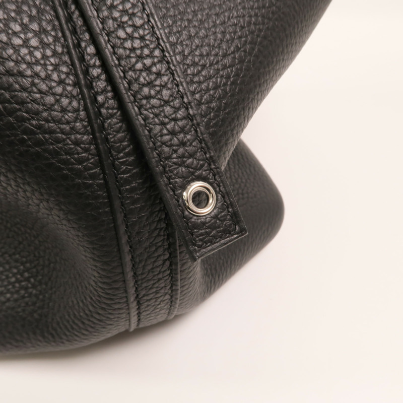 HERMES Clemence皮革Picotin MM銀扣手挽袋Noir-12