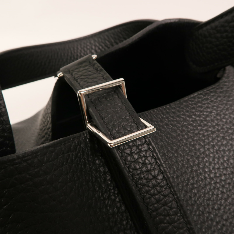 HERMES Clemence皮革Picotin MM銀扣手挽袋Noir-13