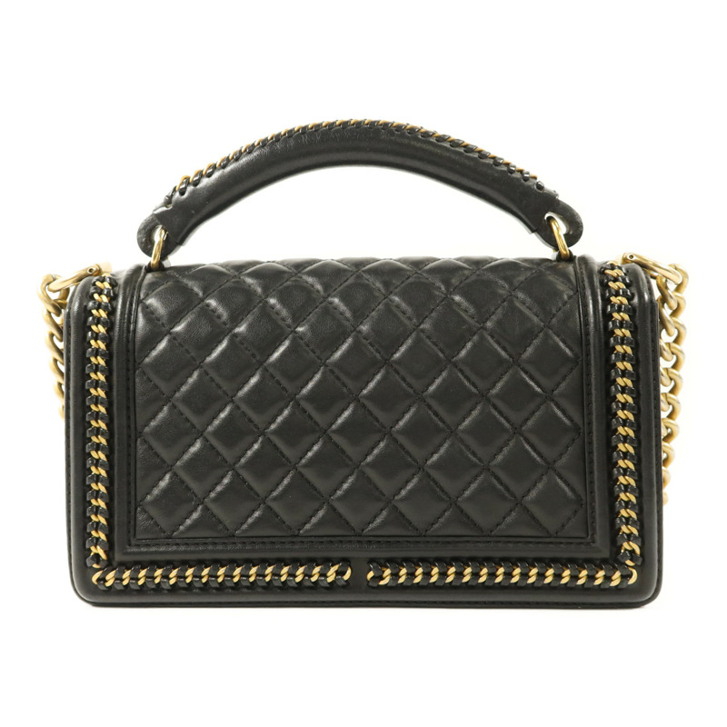 CHANEL 牛皮皮革Boy 25金扣鏈帶手挽肩背兩用袋-1