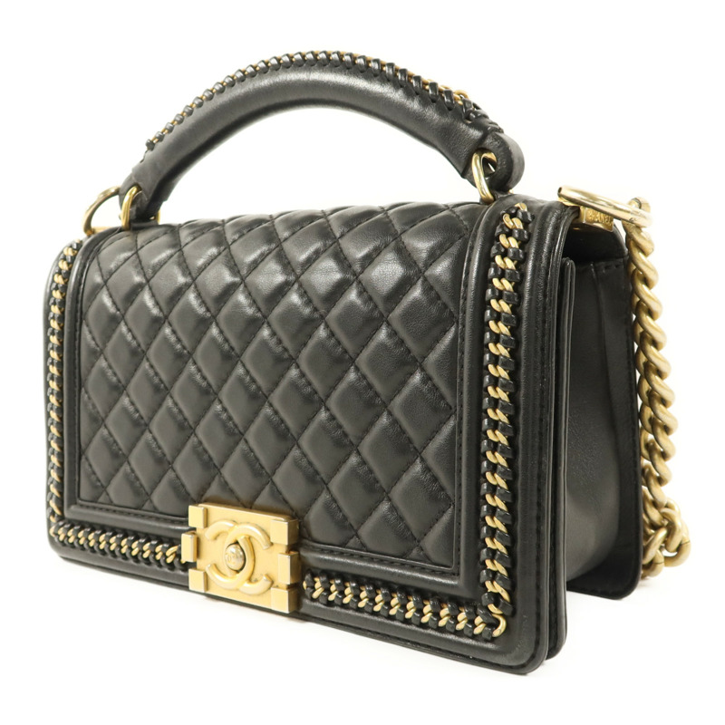 CHANEL 牛皮皮革Boy 25金扣鏈帶手挽肩背兩用袋-2
