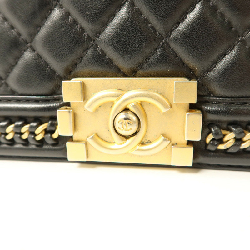 CHANEL 牛皮皮革Boy 25金扣鏈帶手挽肩背兩用袋-11