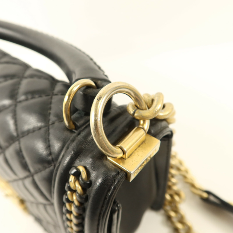 CHANEL 牛皮皮革Boy 25金扣鏈帶手挽肩背兩用袋-12