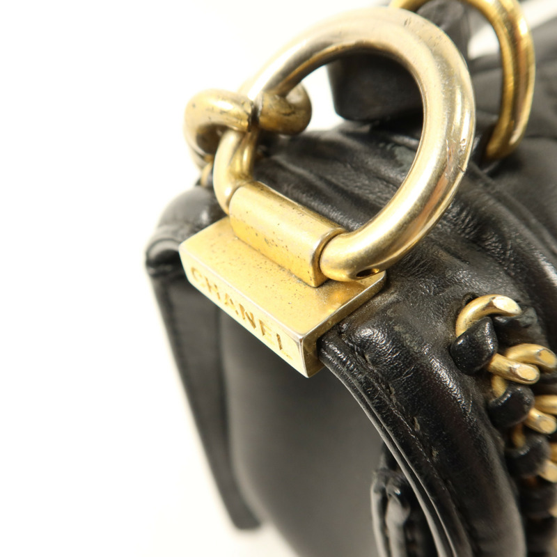 CHANEL 牛皮皮革Boy 25金扣鏈帶手挽肩背兩用袋-13