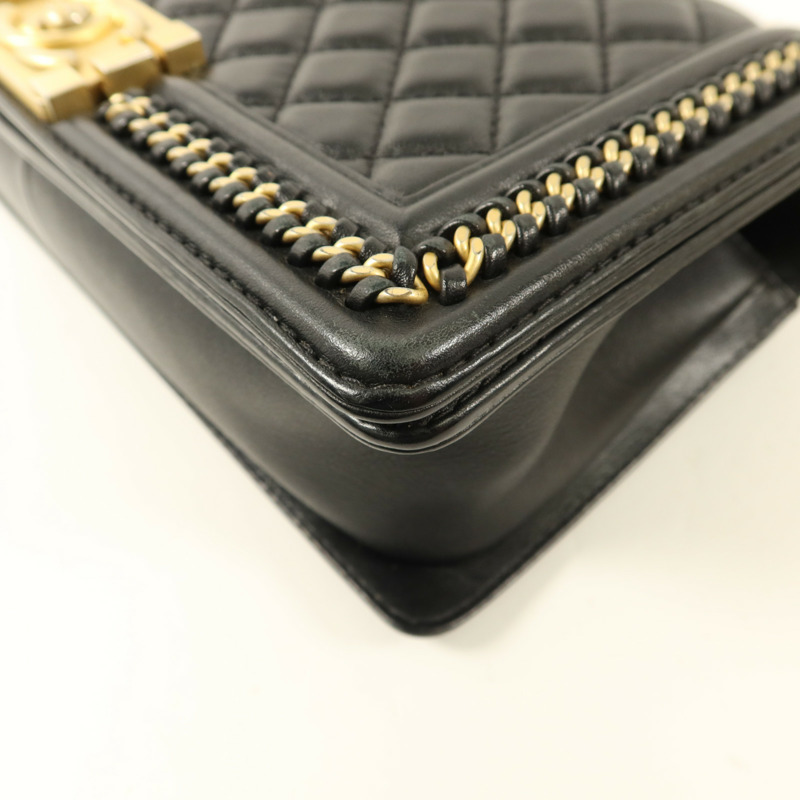 CHANEL 牛皮皮革Boy 25金扣鏈帶手挽肩背兩用袋-14