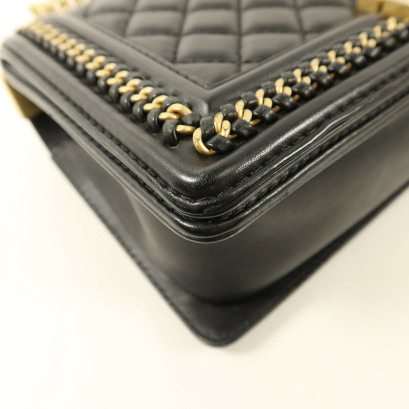 CHANEL 牛皮皮革Boy 25金扣鏈帶手挽肩背兩用袋-15