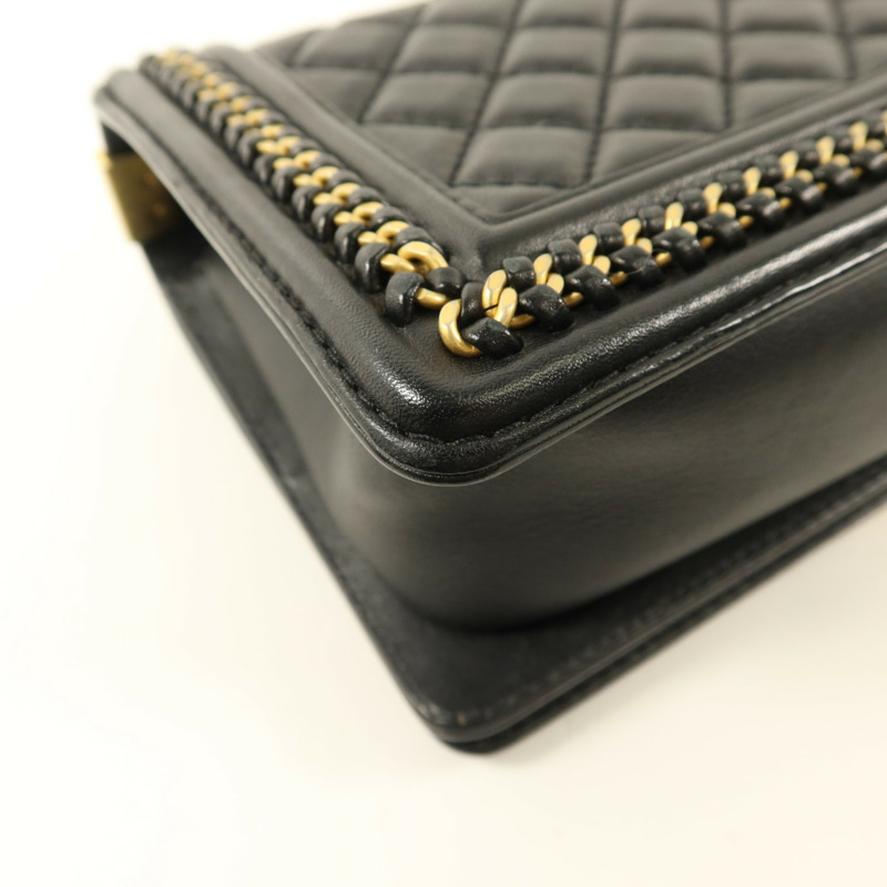 CHANEL 牛皮皮革Boy 25金扣鏈帶手挽肩背兩用袋-17