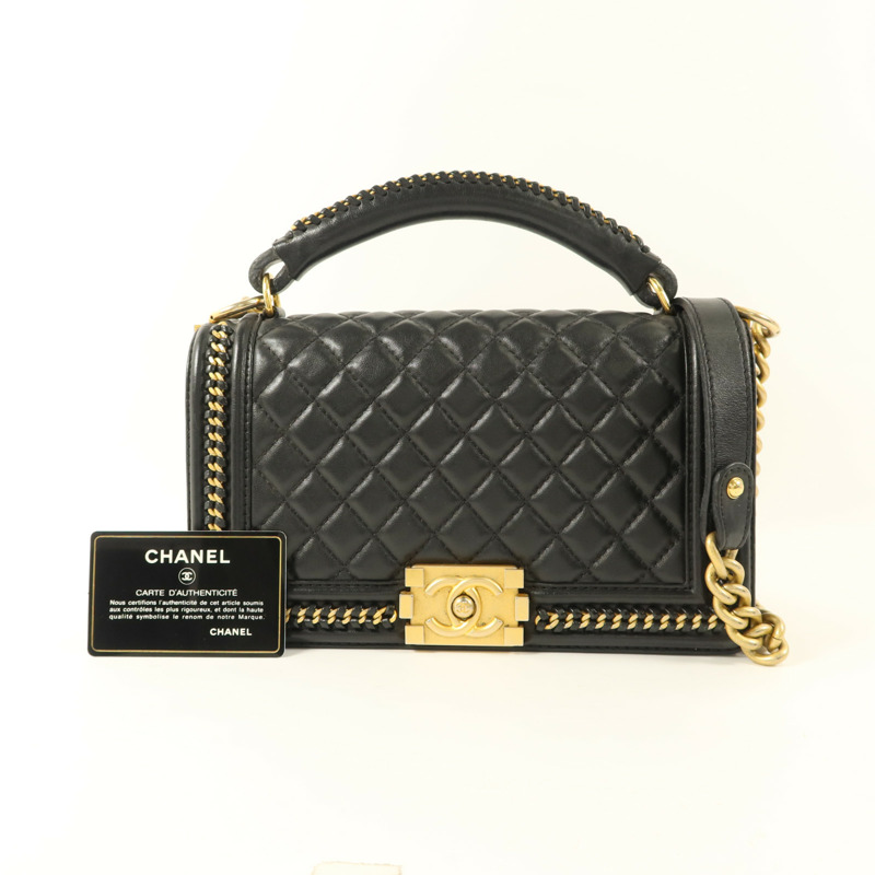 CHANEL 牛皮皮革Boy 25金扣鏈帶手挽肩背兩用袋-21