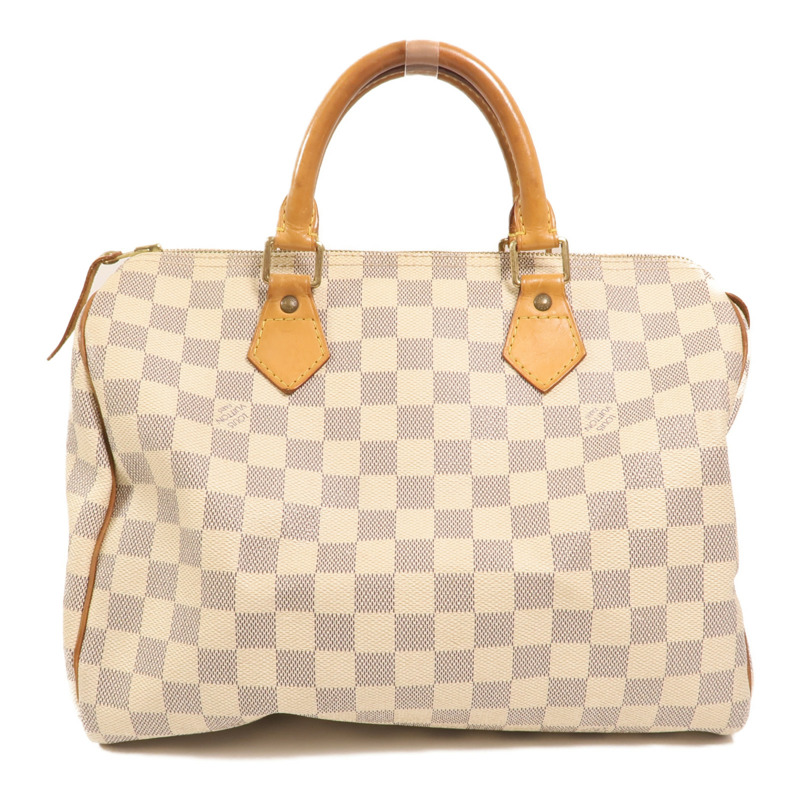 LOUIS VUITTON Damier Azur Speedy 30金扣手挽袋白色-1